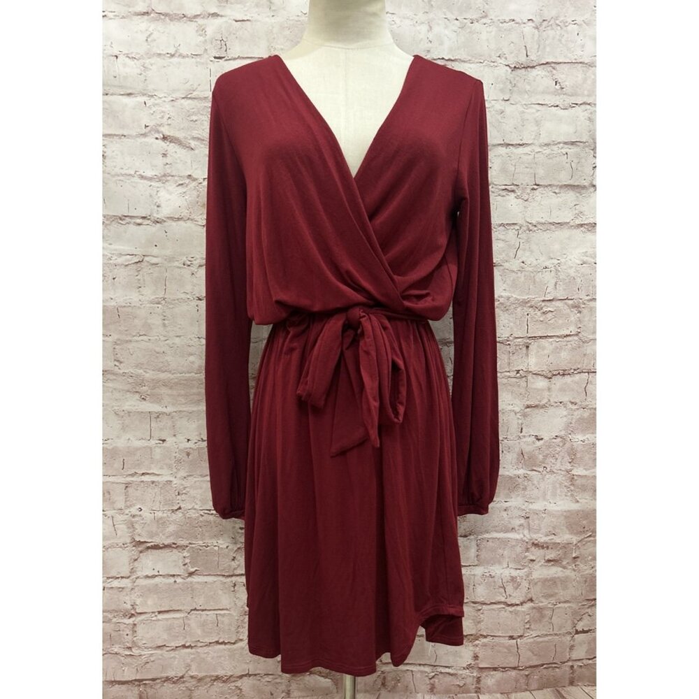 Michael Stars Dress Womens Size S Vixen Red Faux Wrap Belted Long Sleeve USA NEW